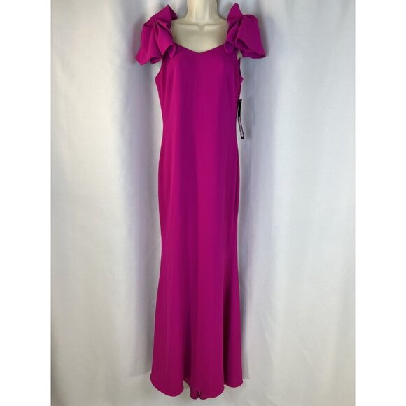 NWT Badgley Mischka Pink Twist Shoulder Detail Gown $650 - Picture 3 of 14